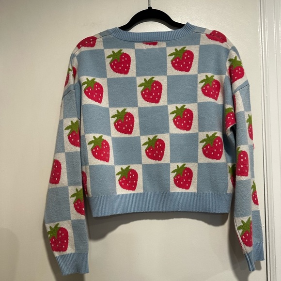 NWT Luna Ivy Anthropologie Strawberry and Blue Checker. Crew Neck Oversized Sm - Picture 8 of 16